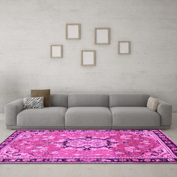 Machine Washable Persian Pink Traditional Rug in a Living Room, wshtr2706pnk