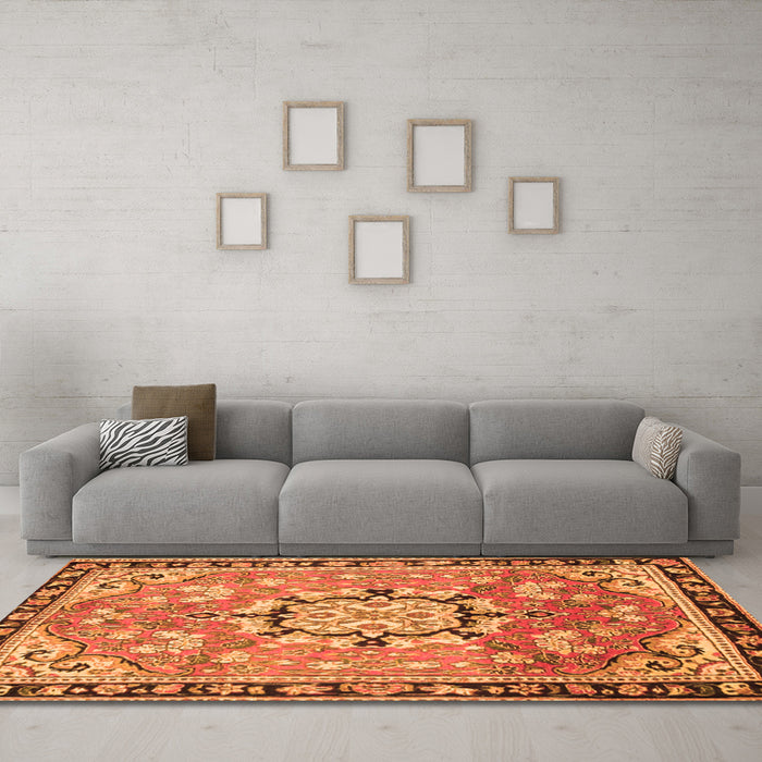 Machine Washable Persian Orange Traditional Area Rugs in a Living Room, wshtr2706org