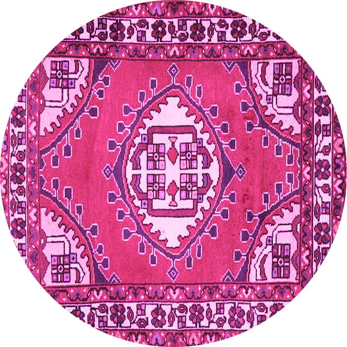 Round Machine Washable Persian Pink Traditional Rug, wshtr2707pnk
