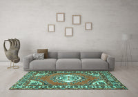 Machine Washable Persian Turquoise Traditional Rug, wshtr2707turq