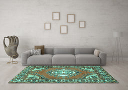 Machine Washable Persian Turquoise Traditional Area Rugs in a Living Room,, wshtr2707turq