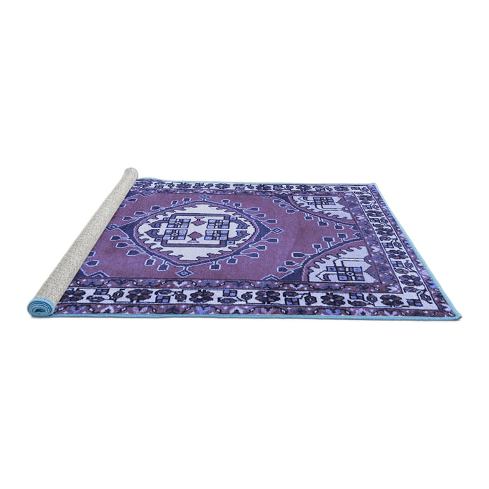 Sideview of Machine Washable Persian Blue Traditional Rug, wshtr2707blu