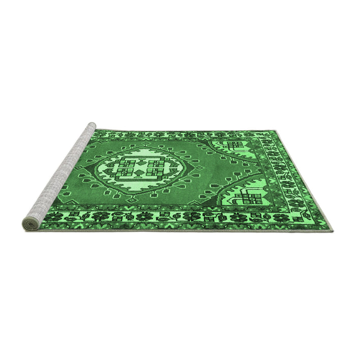 Sideview of Machine Washable Persian Emerald Green Traditional Area Rugs, wshtr2707emgrn