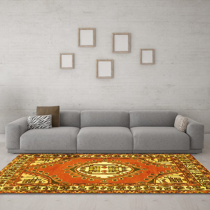 Machine Washable Persian Yellow Traditional Rug in a Living Room, wshtr2707yw