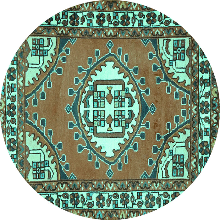 Round Machine Washable Persian Turquoise Traditional Area Rugs, wshtr2707turq
