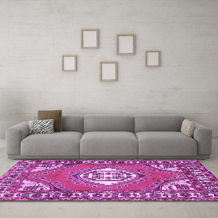Machine Washable Persian Purple Traditional Area Rugs in a Living Room, wshtr2707pur