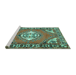 Sideview of Machine Washable Persian Turquoise Traditional Area Rugs, wshtr2707turq