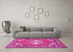 Machine Washable Persian Pink Traditional Rug in a Living Room, wshtr2707pnk