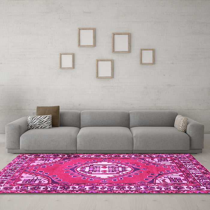 Machine Washable Persian Pink Traditional Rug in a Living Room, wshtr2707pnk