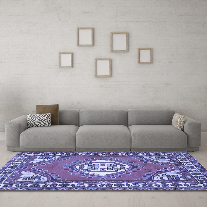 Machine Washable Persian Blue Traditional Rug in a Living Room, wshtr2707blu
