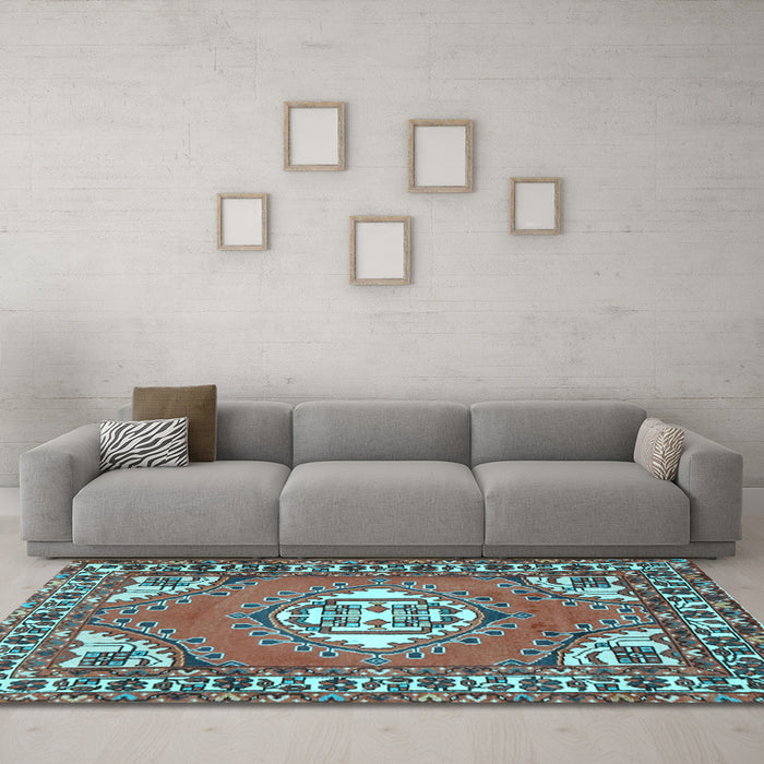 Machine Washable Persian Light Blue Traditional Rug in a Living Room, wshtr2707lblu