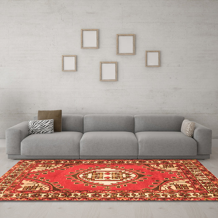 Machine Washable Persian Orange Traditional Area Rugs in a Living Room, wshtr2707org