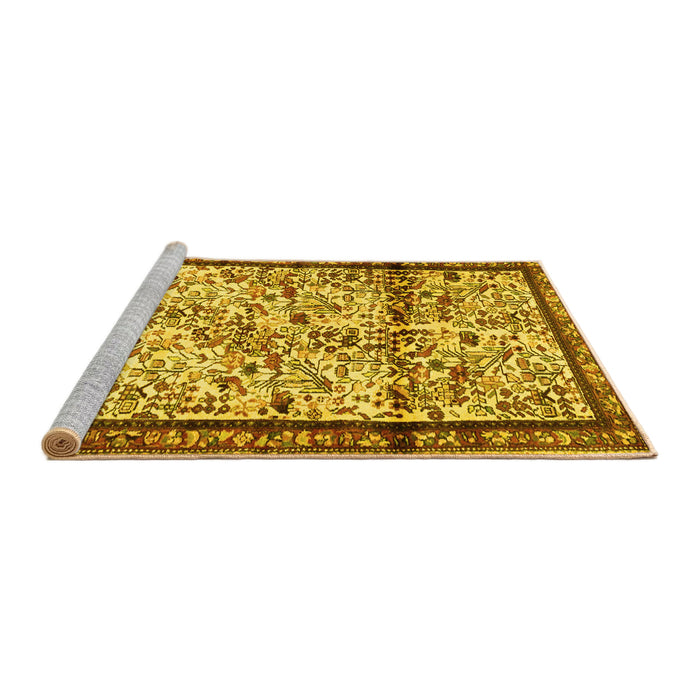 Sideview of Machine Washable Persian Yellow Traditional Rug, wshtr2708yw