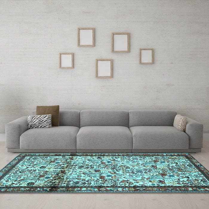 Machine Washable Persian Light Blue Traditional Rug in a Living Room, wshtr2708lblu