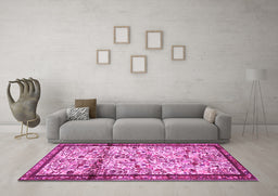 Machine Washable Persian Pink Traditional Rug in a Living Room, wshtr2708pnk