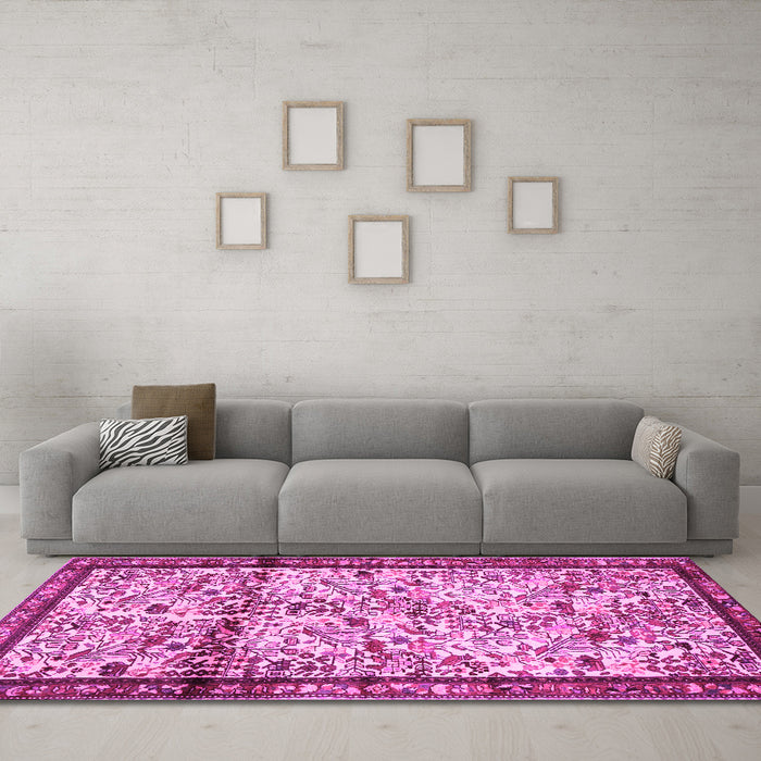 Machine Washable Persian Pink Traditional Rug in a Living Room, wshtr2708pnk