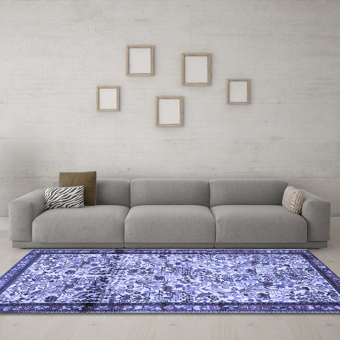 Machine Washable Persian Blue Traditional Rug in a Living Room, wshtr2708blu