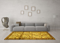 Machine Washable Persian Yellow Traditional Rug in a Living Room, wshtr2708yw