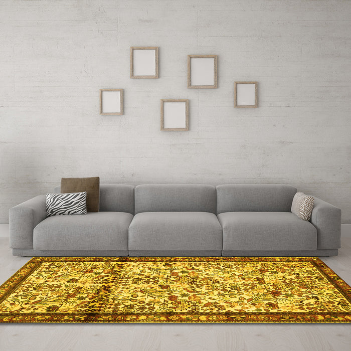 Machine Washable Persian Yellow Traditional Rug in a Living Room, wshtr2708yw