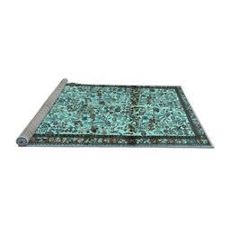 Sideview of Machine Washable Persian Light Blue Traditional Rug, wshtr2708lblu