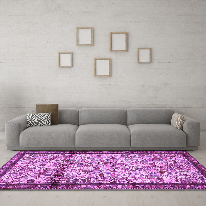 Machine Washable Persian Purple Traditional Area Rugs in a Living Room, wshtr2708pur