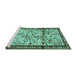 Sideview of Machine Washable Persian Turquoise Traditional Area Rugs, wshtr2708turq