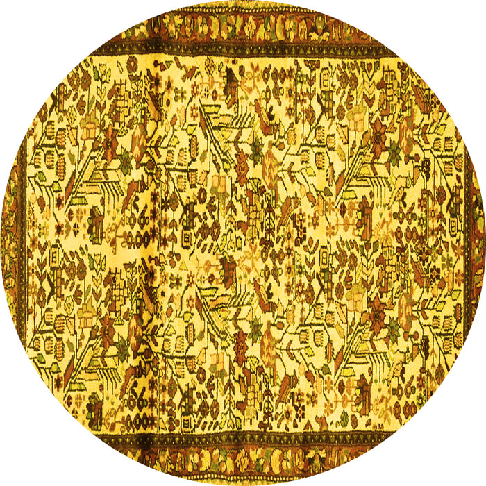Round Persian Yellow Traditional Rug, tr2708yw