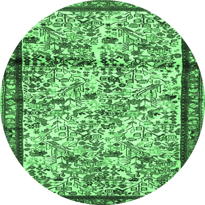 Round Machine Washable Persian Emerald Green Traditional Area Rugs, wshtr2708emgrn