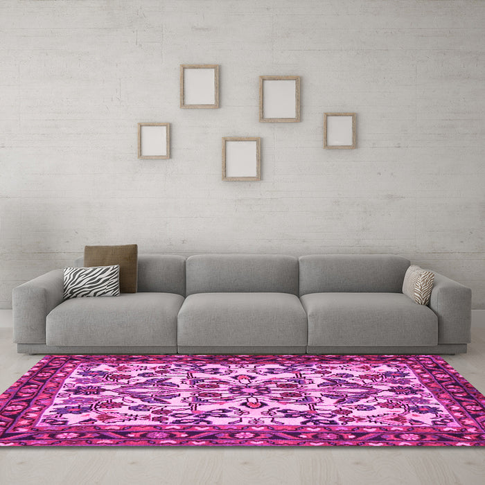 Machine Washable Animal Pink Traditional Rug in a Living Room, wshtr2709pnk