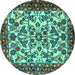 Round Machine Washable Animal Turquoise Traditional Area Rugs, wshtr2709turq