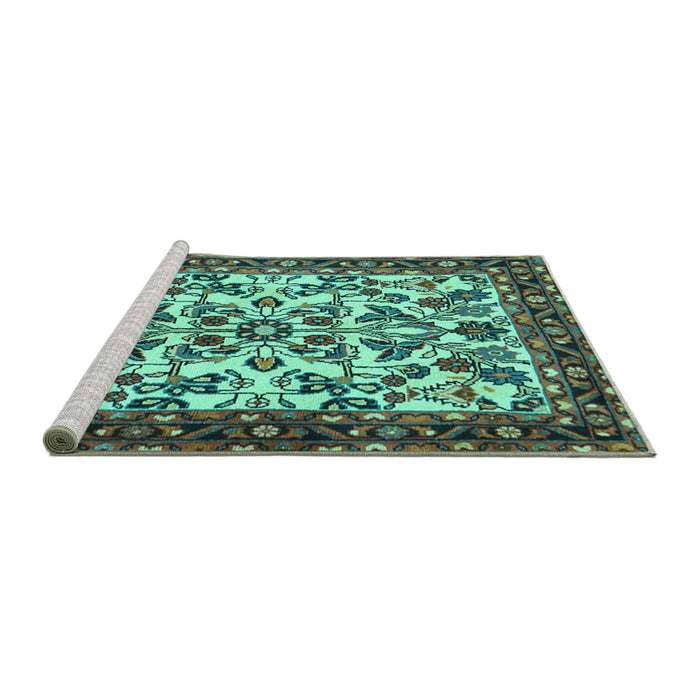 Sideview of Machine Washable Animal Turquoise Traditional Area Rugs, wshtr2709turq