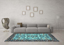 Machine Washable Animal Light Blue Traditional Rug in a Living Room, wshtr2709lblu