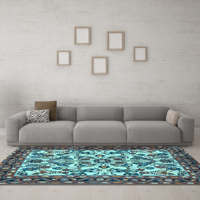 Machine Washable Animal Light Blue Traditional Rug in a Living Room, wshtr2709lblu