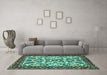 Machine Washable Animal Turquoise Traditional Area Rugs in a Living Room,, wshtr2709turq