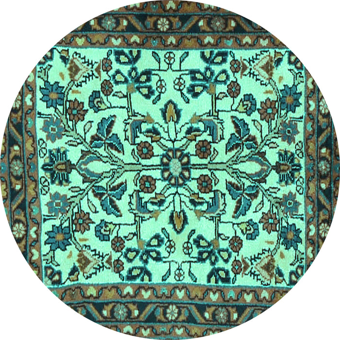 Round Animal Turquoise Traditional Rug, tr2709turq