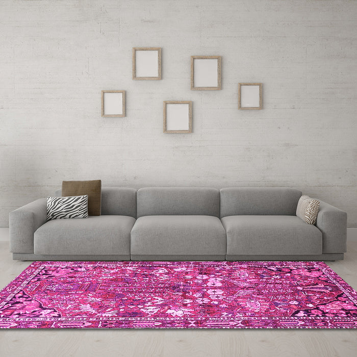 Machine Washable Animal Pink Traditional Rug in a Living Room, wshtr270pnk