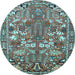 Round Machine Washable Animal Light Blue Traditional Rug, wshtr270lblu