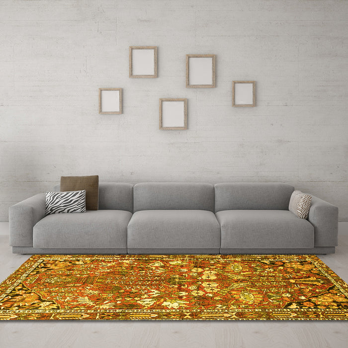 Machine Washable Animal Yellow Traditional Rug in a Living Room, wshtr270yw
