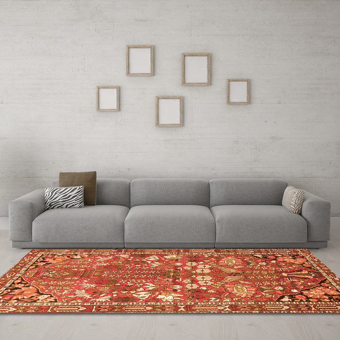 Machine Washable Animal Orange Traditional Area Rugs in a Living Room, wshtr270org