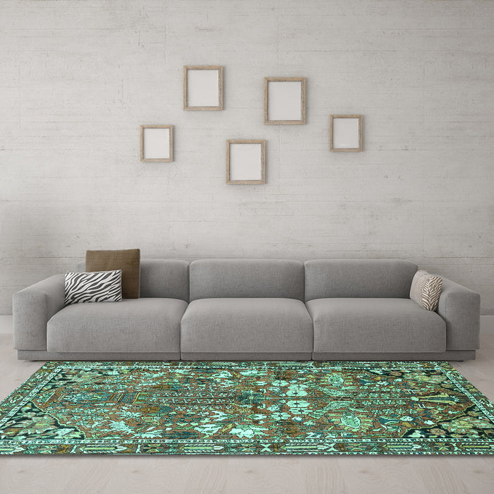 Machine Washable Animal Turquoise Traditional Area Rugs in a Living Room,, wshtr270turq
