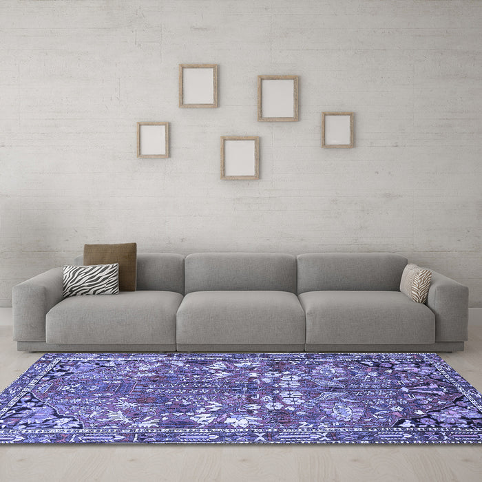 Machine Washable Animal Blue Traditional Rug in a Living Room, wshtr270blu