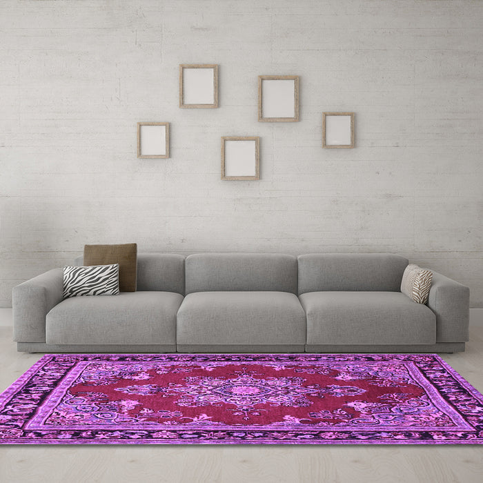 Machine Washable Persian Purple Traditional Area Rugs in a Living Room, wshtr2710pur