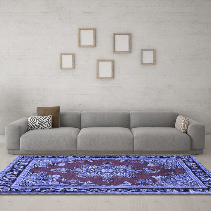 Machine Washable Persian Blue Traditional Rug in a Living Room, wshtr2710blu