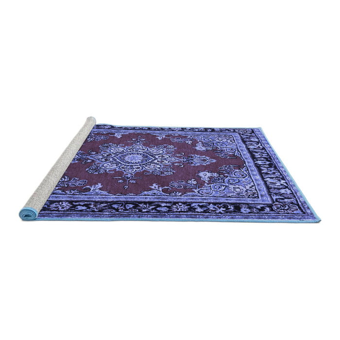 Sideview of Machine Washable Persian Blue Traditional Rug, wshtr2710blu