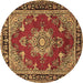 Round Machine Washable Persian Brown Traditional Rug, wshtr2710brn