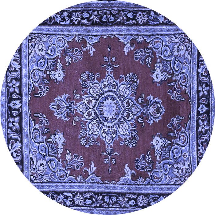 Round Machine Washable Persian Blue Traditional Rug, wshtr2710blu