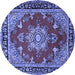 Round Machine Washable Persian Blue Traditional Rug, wshtr2710blu