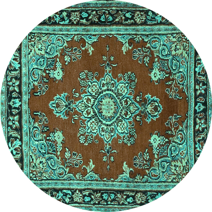 Round Persian Turquoise Traditional Rug, tr2710turq