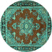 Round Persian Turquoise Traditional Rug, tr2710turq