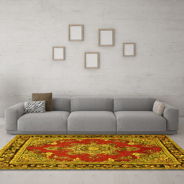 Machine Washable Persian Yellow Traditional Rug in a Living Room, wshtr2710yw